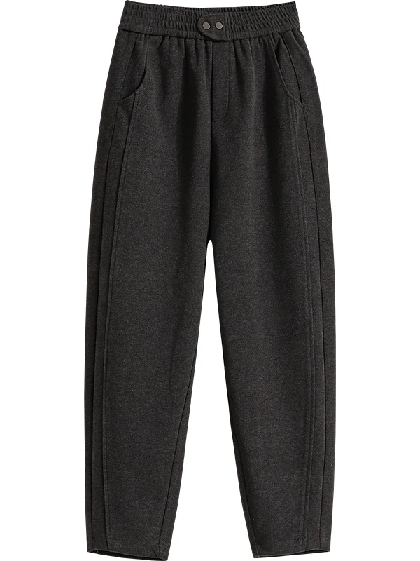 

Шерстяные шаровары больших размеров, женские повседневные осенне-зимние новые брюки-бананы для похудения с высокой талией, свободные прямые брюки...