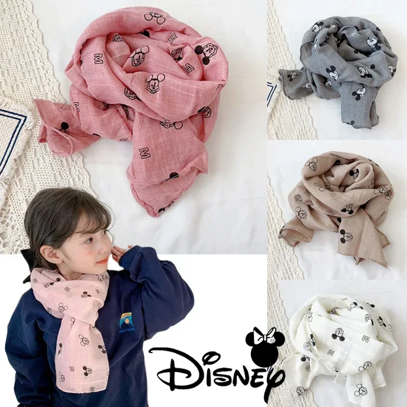 Disney Mickey Mouse Scarf Children Windproof Shawls Cartoon Anime Cotton Linen Scarf Boys Girls Spring Autumn Thin Baby Scarves