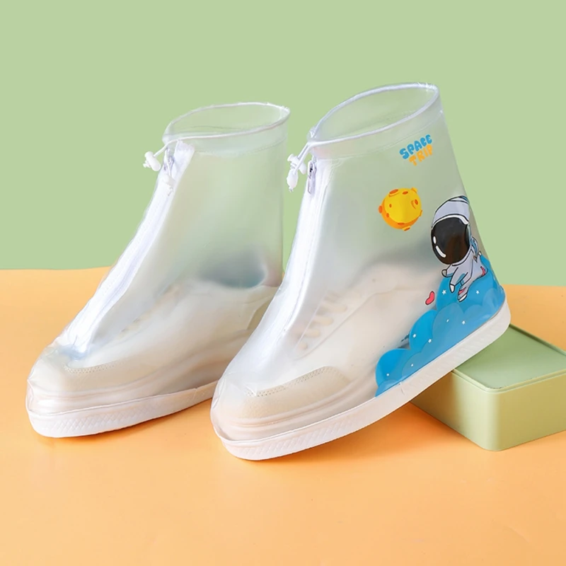 Kids Rain Shoes Cartoon Print Shoe Cover Fashion Transparent Silicone Anti-slip Water Shoes Children\'s Rain Boots Cover