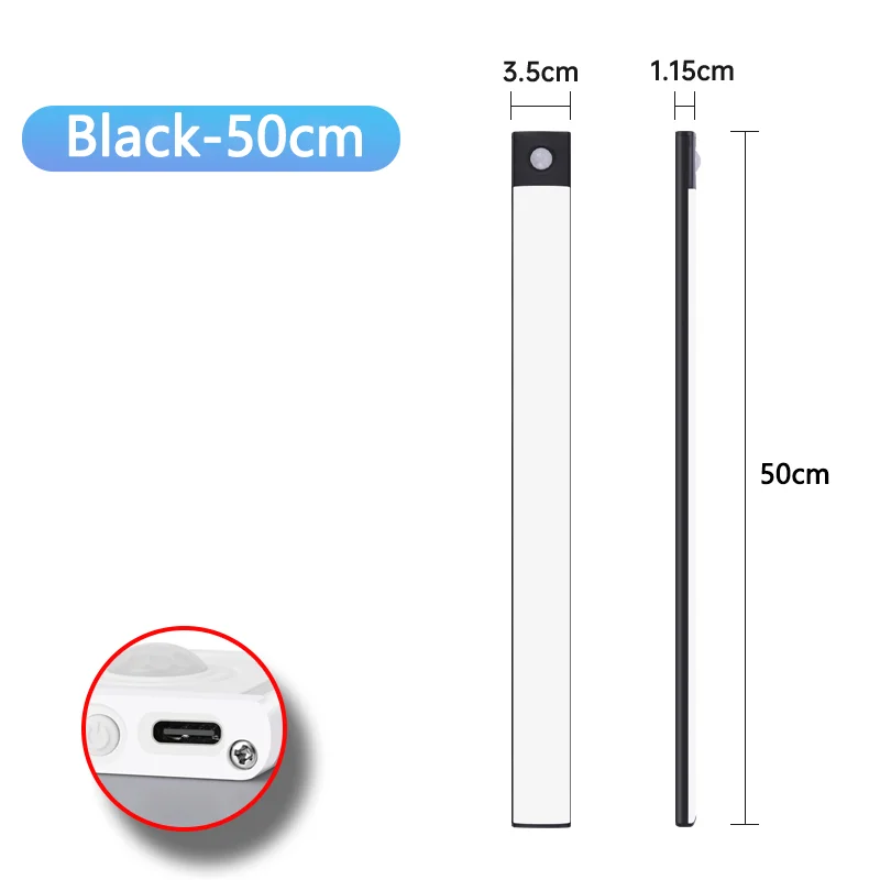 LED-Schrankleuchte Typ C, wiederaufladbar, Bewegungsmelder, Nachtlichter für Küche, Kleiderschrank, Schrankbeleuchtung, 10 cm/20 cm/30 cm/40 cm/50 cm