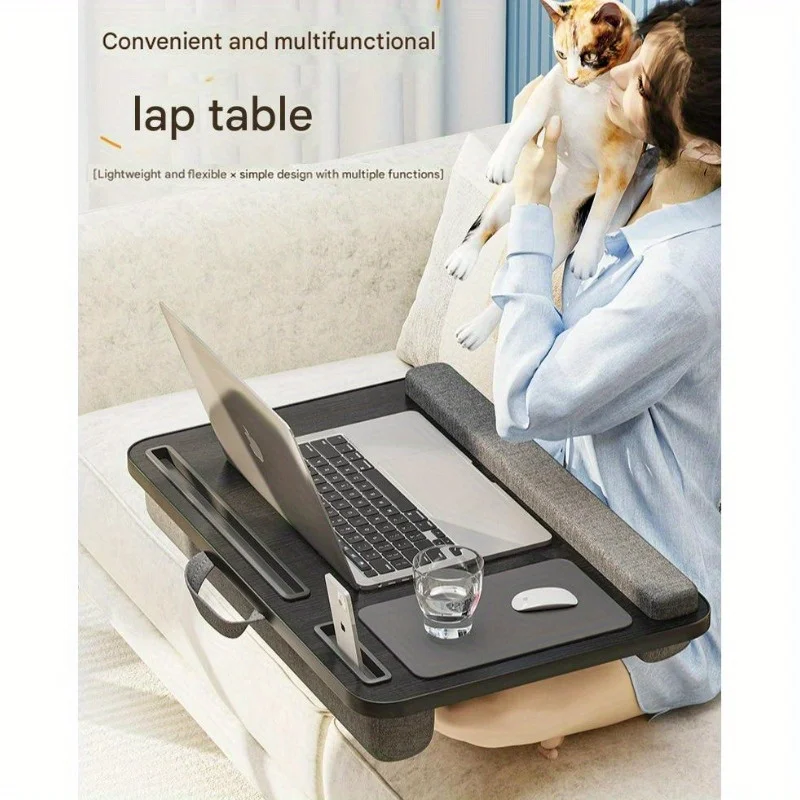 Laptop Table with Mouse Pad, Slots for Tablet and Phone, Portable Handle, Suitable for Outdoor and In-Car Use as a Desk