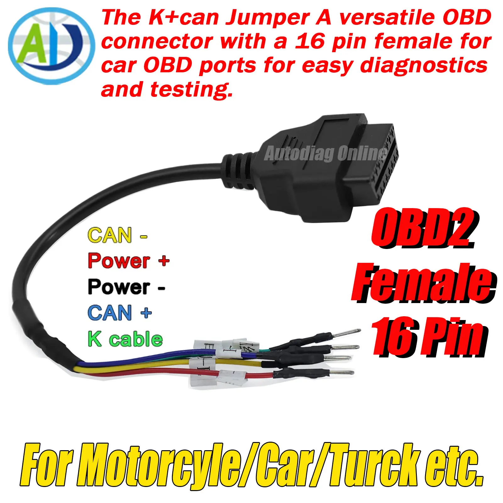 

OBD2 Female 16 Pin For Turck Car Motorcycle Diagnostic Connector OBDII Adapter Extension Cable OBD2 Jumper Cable For Turck CAN K