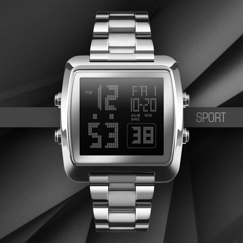 Fashion Multifunction Digital Men’s Watch Stainless Steel Strap Sports Waterproof Luminous Male Wristwatch Casual Electric Watch