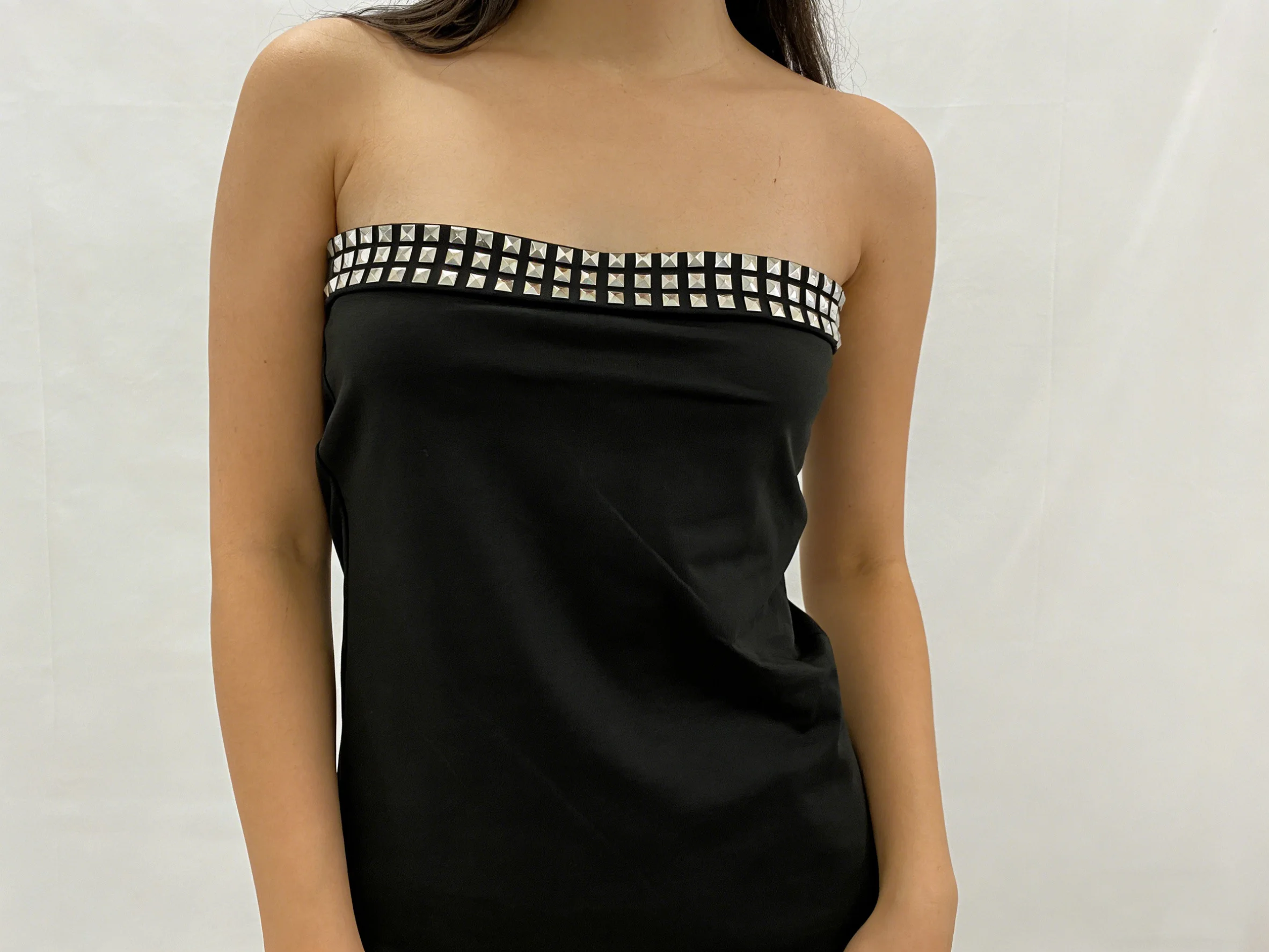 Eur-Asian Subculture Dark Retro Rhinestone-Embellished Print Tube Top Vest Minimalist Casual Style Bold Chic Women’s Export Appa