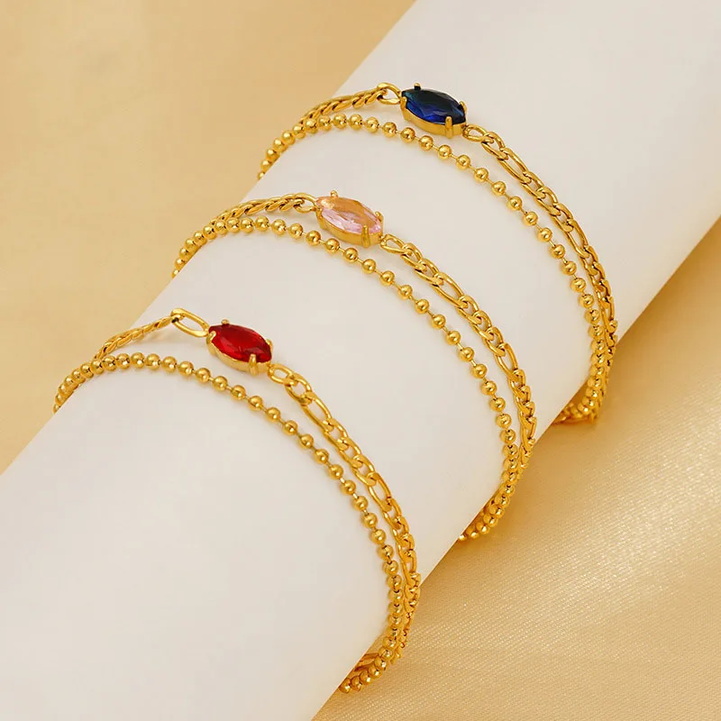 

10 шт. двухслойный браслет-цепочка Фигаро из бисера, модная оптовая продажа, нержавеющая сталь, конский глаз, циркон, очаровательные ювелирные изделия для женщин