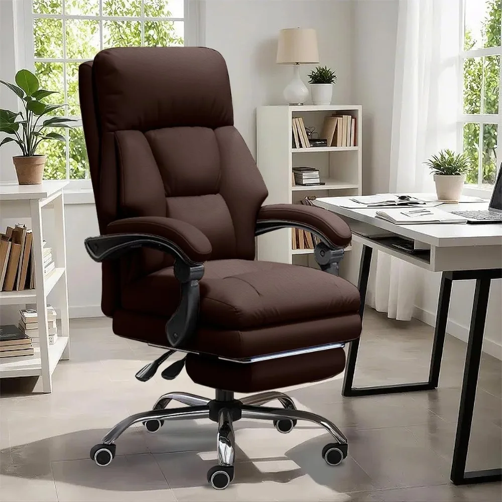 

Ergonomic High-Back Leather Executive Office Chair with Adjustable Height, Foot Rest & Comfy Design