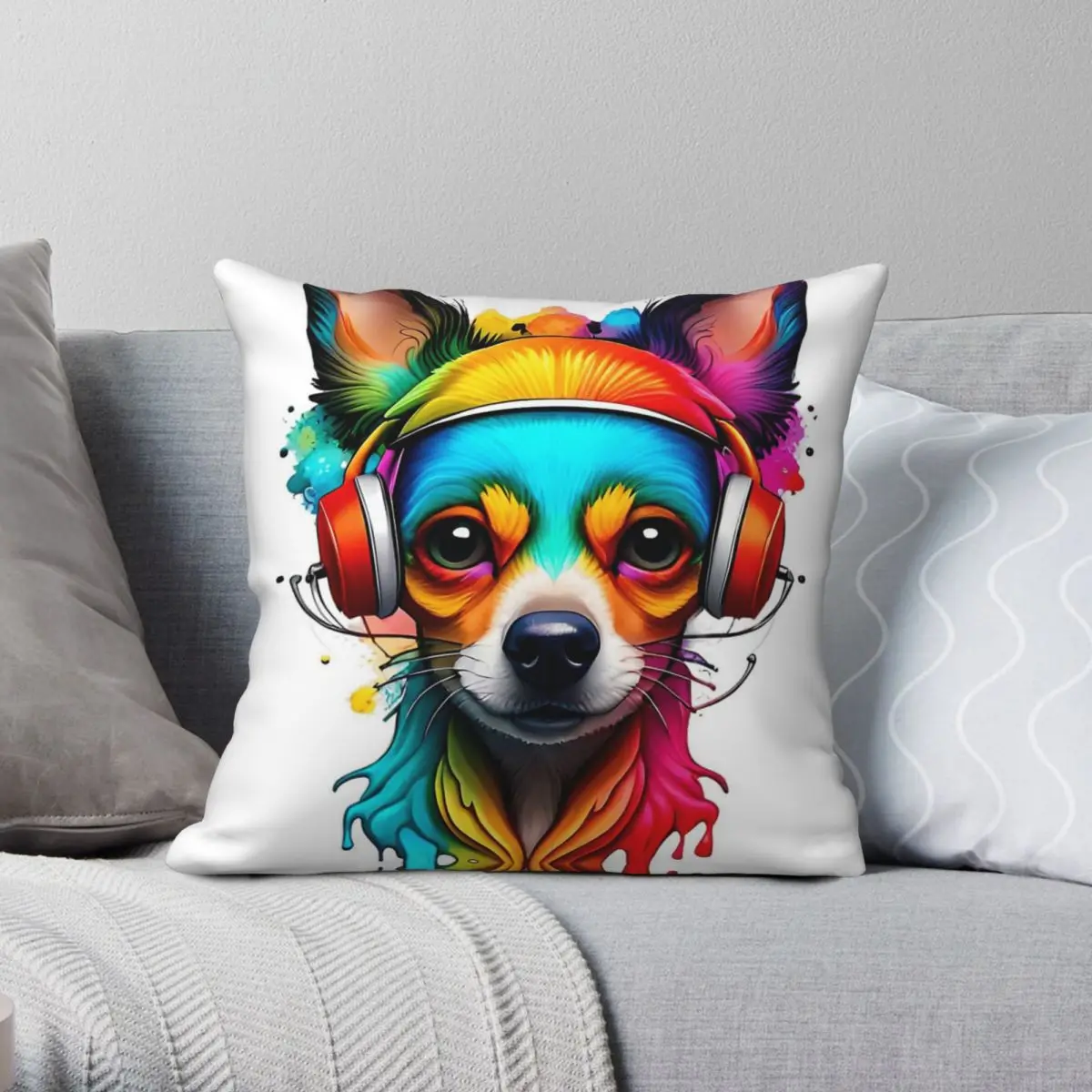 Chihuahua 3D Square Pillowcase Polyester Linen Velvet Printed Zip Decorative Pillow Case Car Cushion Cover