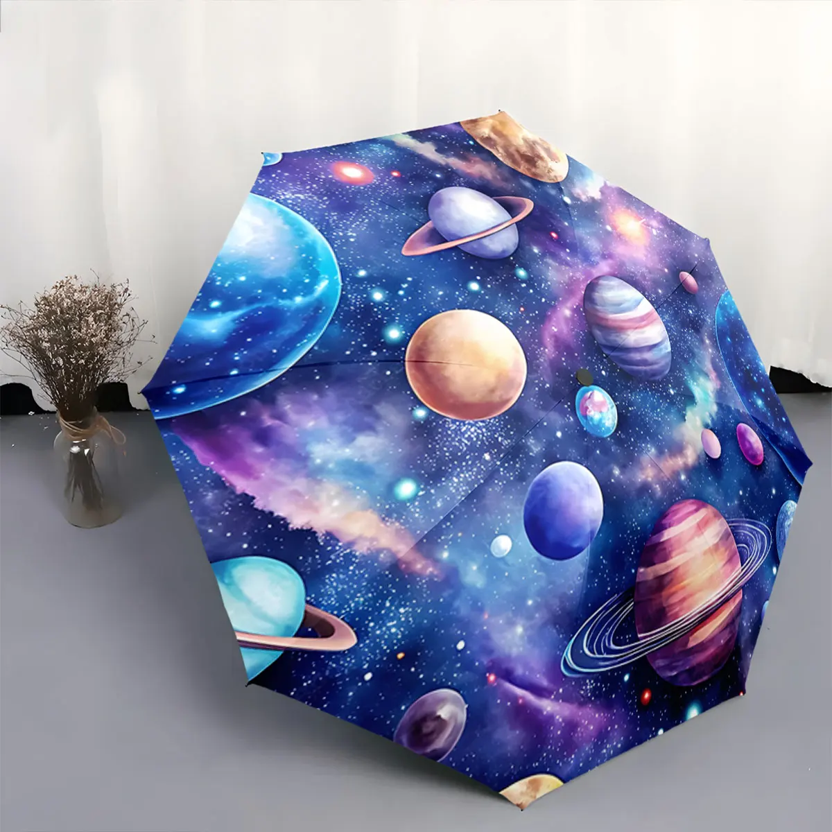 Colorful Universe Planets Pattern Space Galaxy Design portable waterproof sun rain umbrella for outdoor travel beach