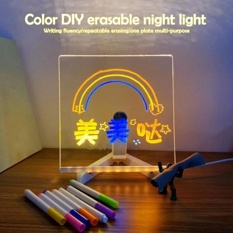 Xiaomi Mijia LED Note Board With Night Light Colorful 7 Pens DIY Acrylic Erasable Message Drawing Board For Kids Birthday Gift