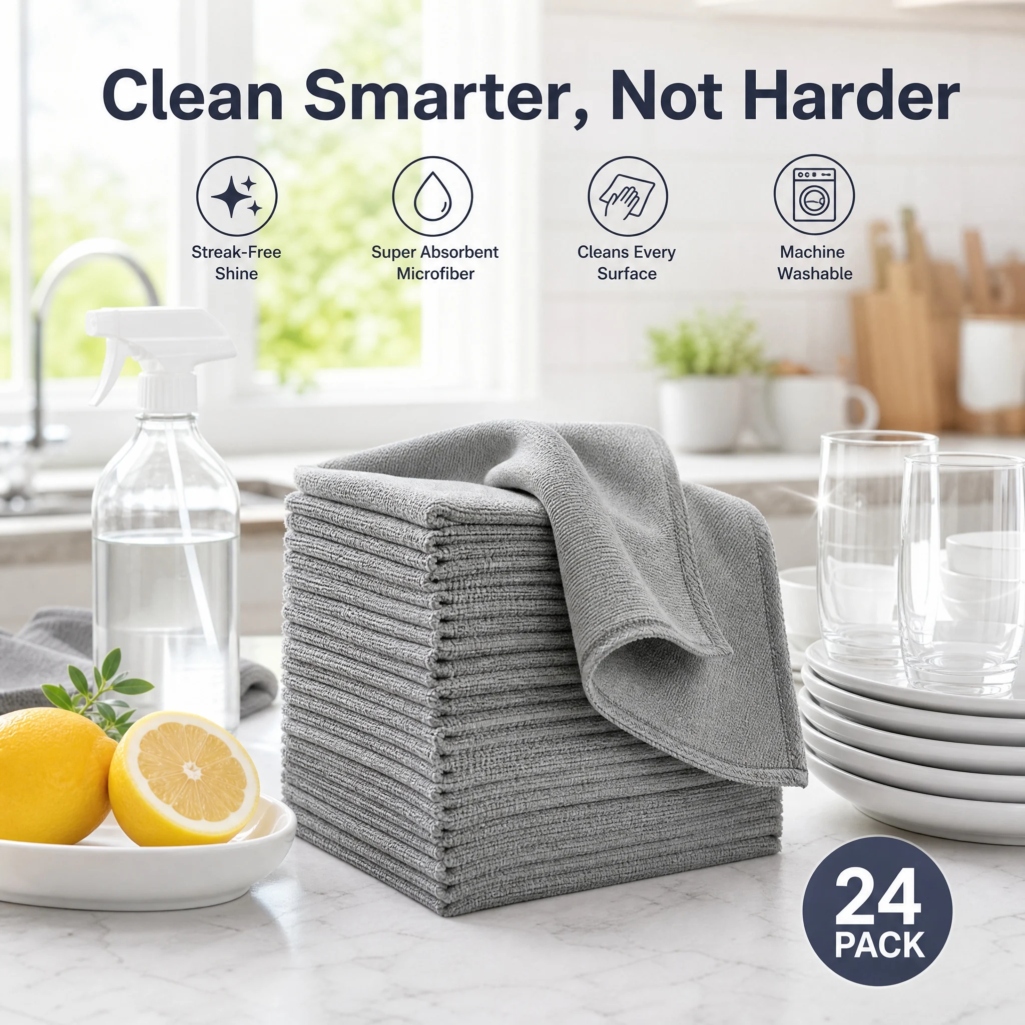 10 Pcs High-Quality Microfiber Cloths, 9.8 Inch, for Deep Cleaning Kitchen, Polishing Cars, Drying Dishes, Streak-Free Finish