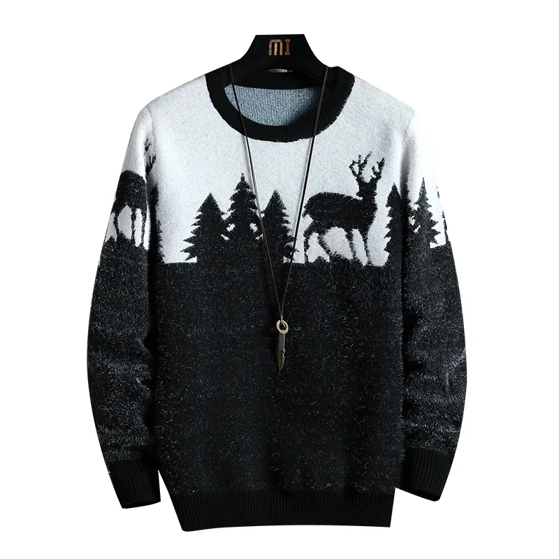 Christmas Elk Sweater 2024 New Men's Fahion Autumn Brand Casual Winter Clothing Men Loose Sweaters Warm Thick Pullover Tops New