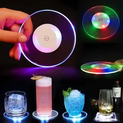 LED Coaster Cup Holder Mug Stand Light Colorful Bar Mat tovaglietta da tavolo Party Drink Glass Creative Pad Round Kitchen Home Decor