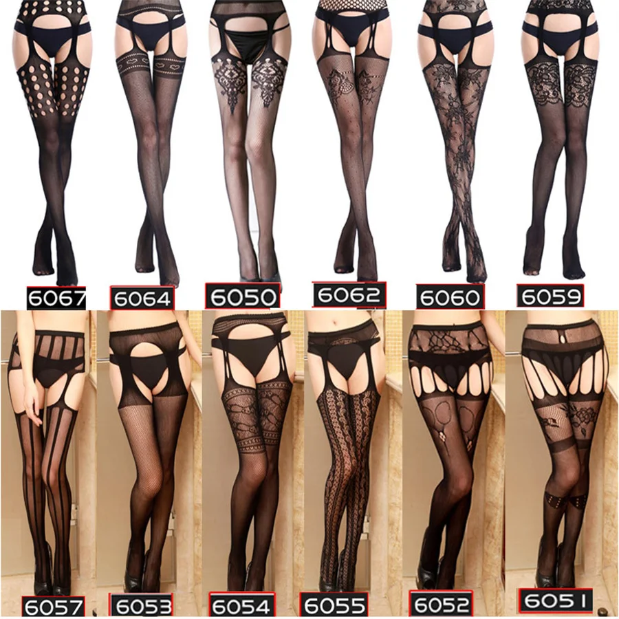 

Women Sexy Lingerie Hollow Out Tights Lace Stockings Female Thigh High Fishnet Embroidery Transparent Pantyhose Stripe Stockings