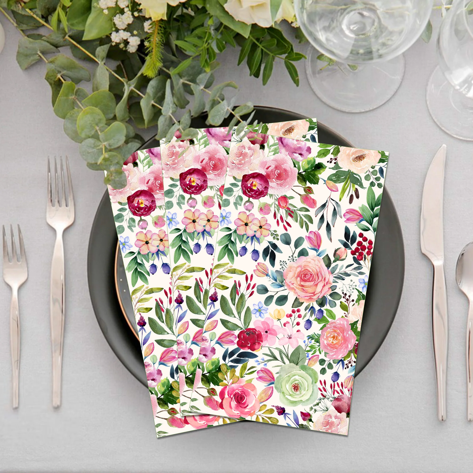 20 stücke 2-lagige Bunte Rose Floral Gast Servietten Einweg Papier Abendessen Serviette Badezimmer Handtücher Taschentücher Für Hochzeit party – Detail 3