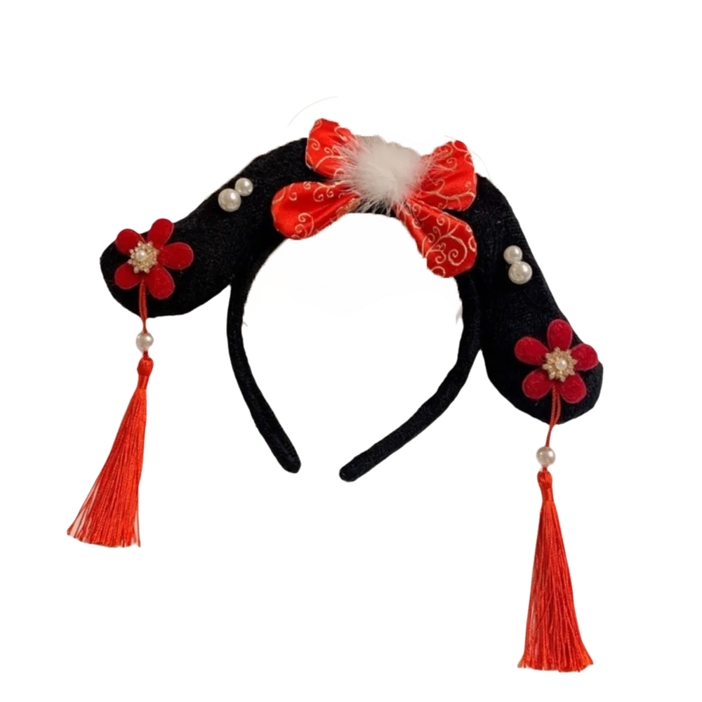 

Traditional Flower Hanfu Headband Pearl Tassel Chinese Style Headwear Crown Bow Ancient Style Hair Hoop Children