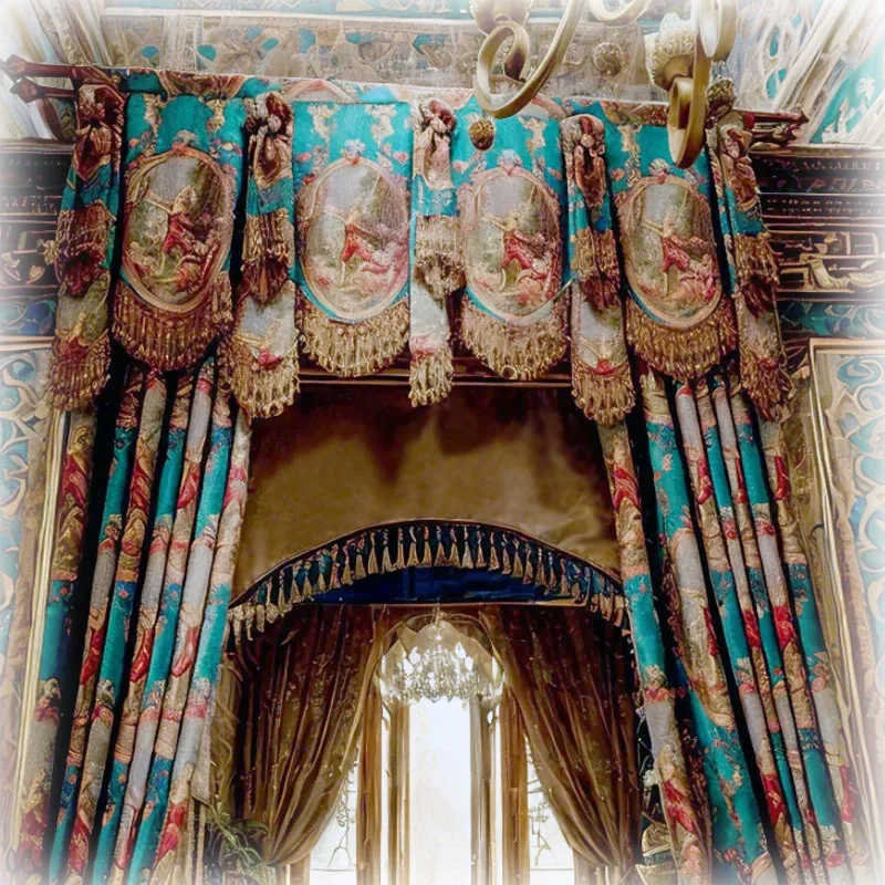 

Living room drape with Valance Green Villa Decor Luxury 2026 Turquoise blackout Room decoration Hall door window blinds curtains