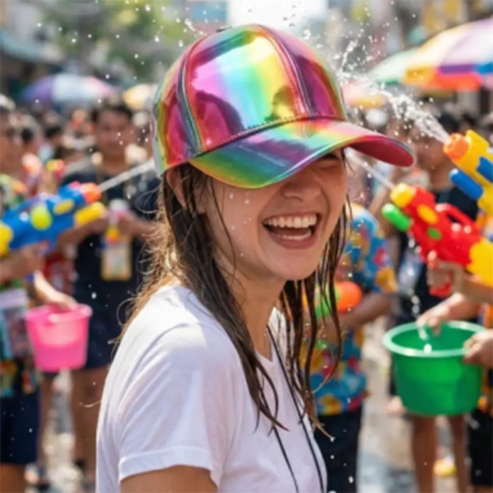 Adjustable Brim Water-Splashing Festival Hats Transparent Waterproof PU Water-Sprinkling Hats UV Protection Sunscreen