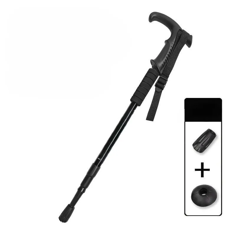 Liheng custom logo aluminum alloy adjustable three-section curved handle black telescopic travel cane mountaineering cane cane