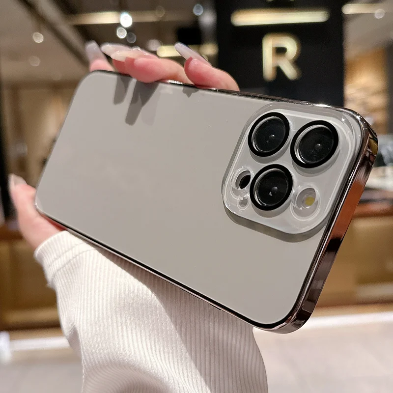 

Роскошный стеклянный чехол для телефона Simplicity All Inclusive для iPhone 15, 14, 13, 12 Pro Max с покрытием для ПК, рамка