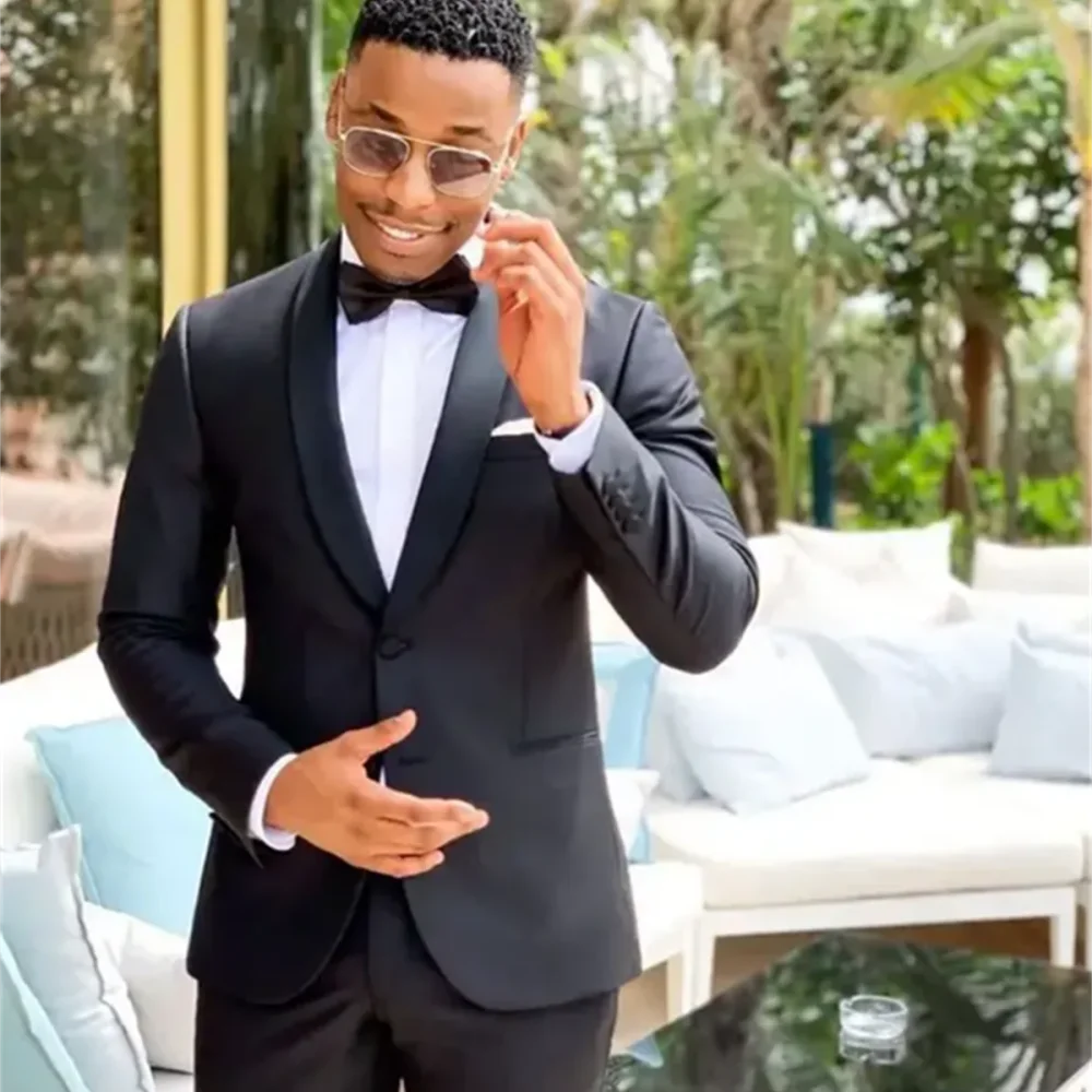 

Gentlemen Black Single Breasted Men Suit Peaked Lapel Business Casual Formal Costume Homme Slim Fit 2 Pcs Male Set Jacket Pants