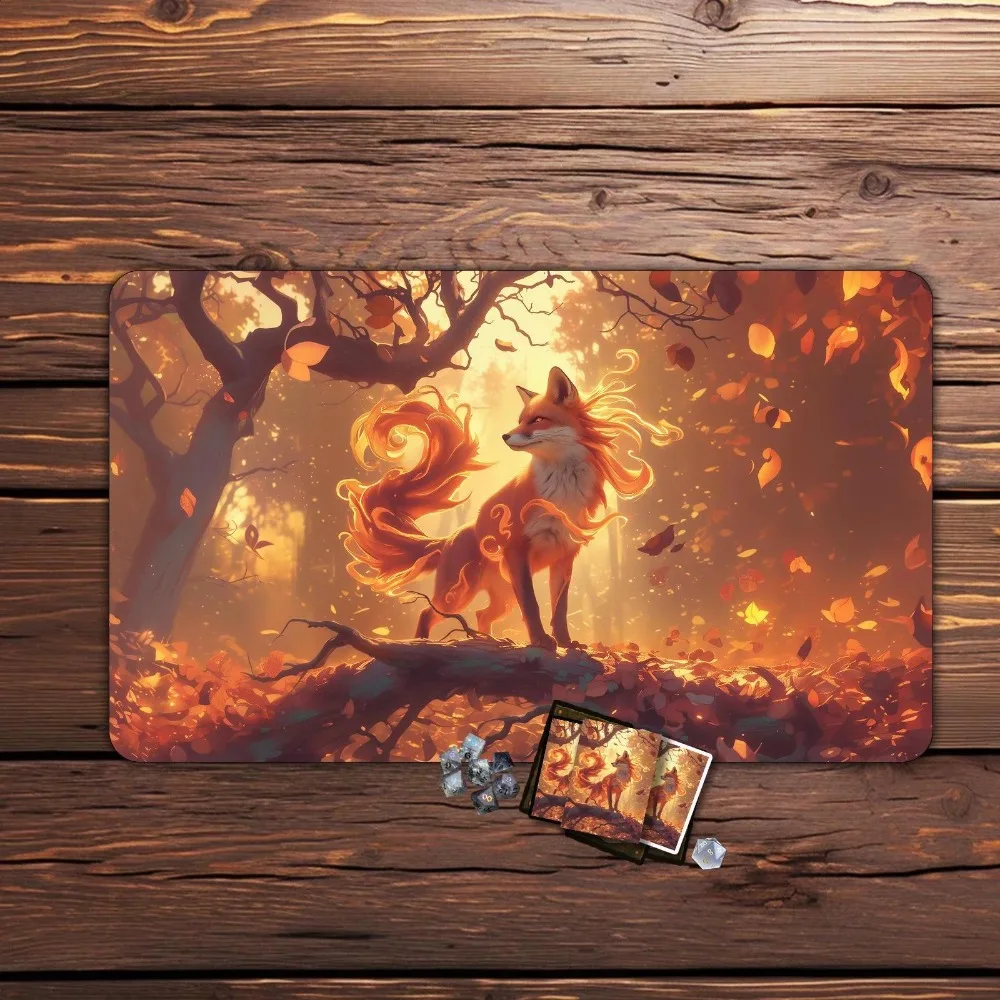 Gaming Playmat: TCG Desk Mat CCG Playmat, Trading Card Game playmat, Fiery Fox in Autumn,riftbound gift desk accessories