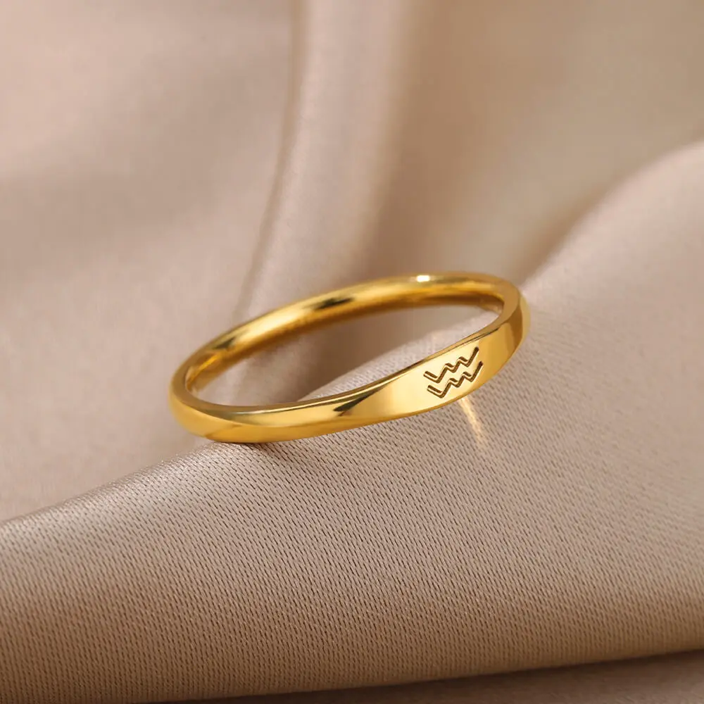 12 Constellations Zodiac Rings For Women Gold Color Stainelss Steel Ring Fashion Wedding Aesthetic Jewelry Birthday Gift