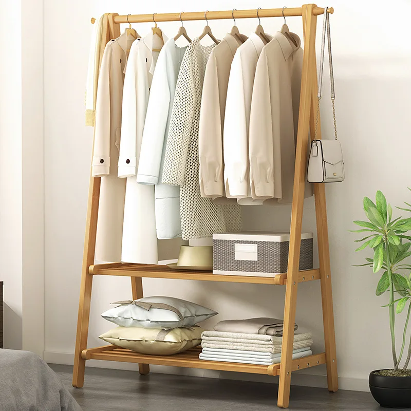 Foldable Tall Wooden Clothes Rack Standing Heavy Duty Garment Hanger Hallway Balcony Storage Organizer Hangers Clothing Rack