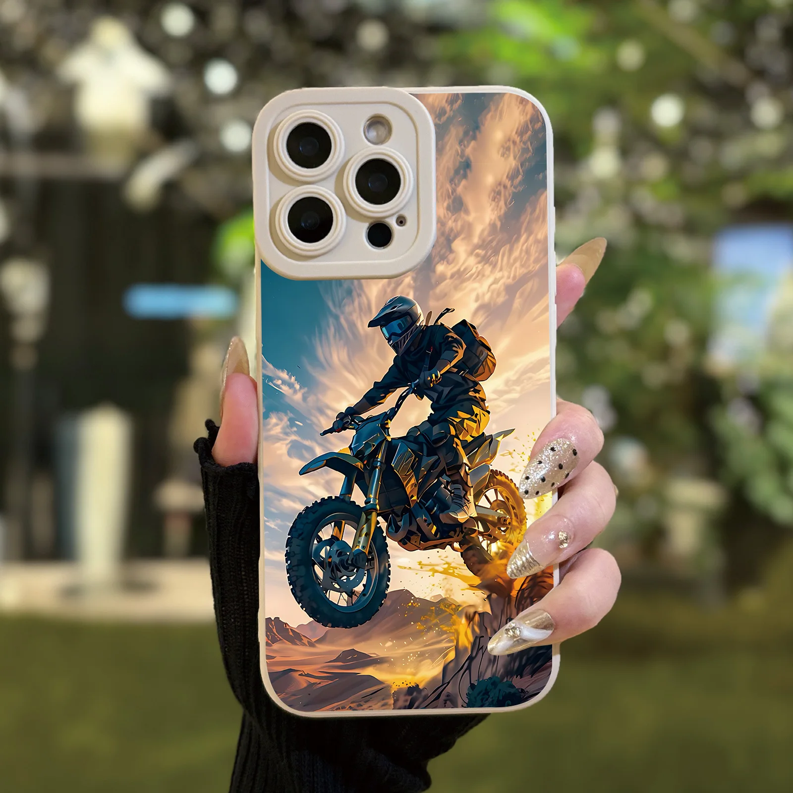 Чехол для мобильного телефона с узором мотоциклиста и УФ-печатью, универсальная защита на 360 градусов, iPhone 12, 13, 14, 15, 16 Pro Max