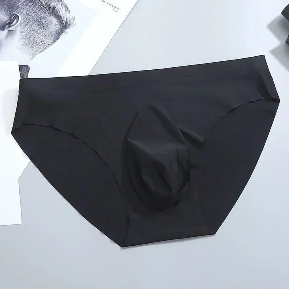 Men\'s Ice Silk Briefs Convex U Pouch Underwear Sexy Low-waist Youth Panties New Male Seamless Swimwear Smooth Beachwea