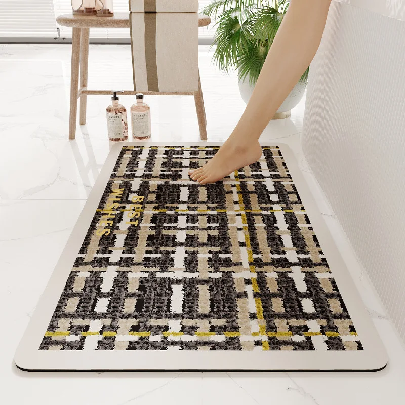 Bathroom Soft Diatom Mud Absorbent Mat Striped Printed Anti-Slip Dirt-Resistant Foot Pad Modern Quick-Drying Carpet for Entrance