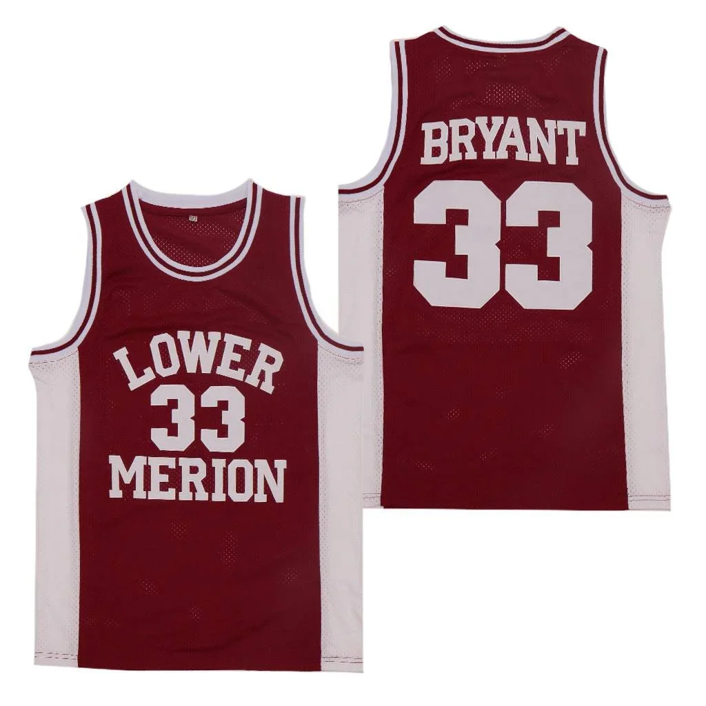 Basketball jerseys Lower Merion 33 Kobe Bryant High ScHool Jersey Sewing Embroidery Outdoor sportswear Hip Hop Movie Red White