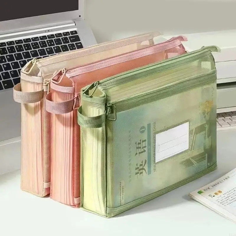Double Layered File Bag Nylons Document Organiser Handheld Book Bag 32x26x6cm