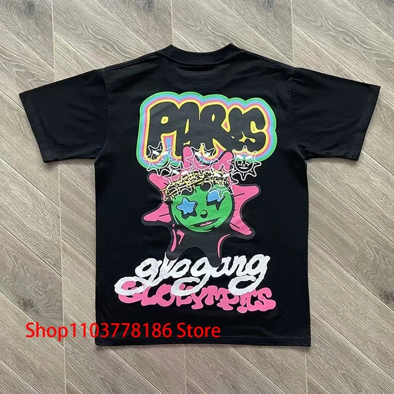 Men Women Clothing Glo Gang The Glory T-shirt Cartoon Graffiti Print Tee Street Hip Hop Style Loose Glo Gang Short Sleeve Top