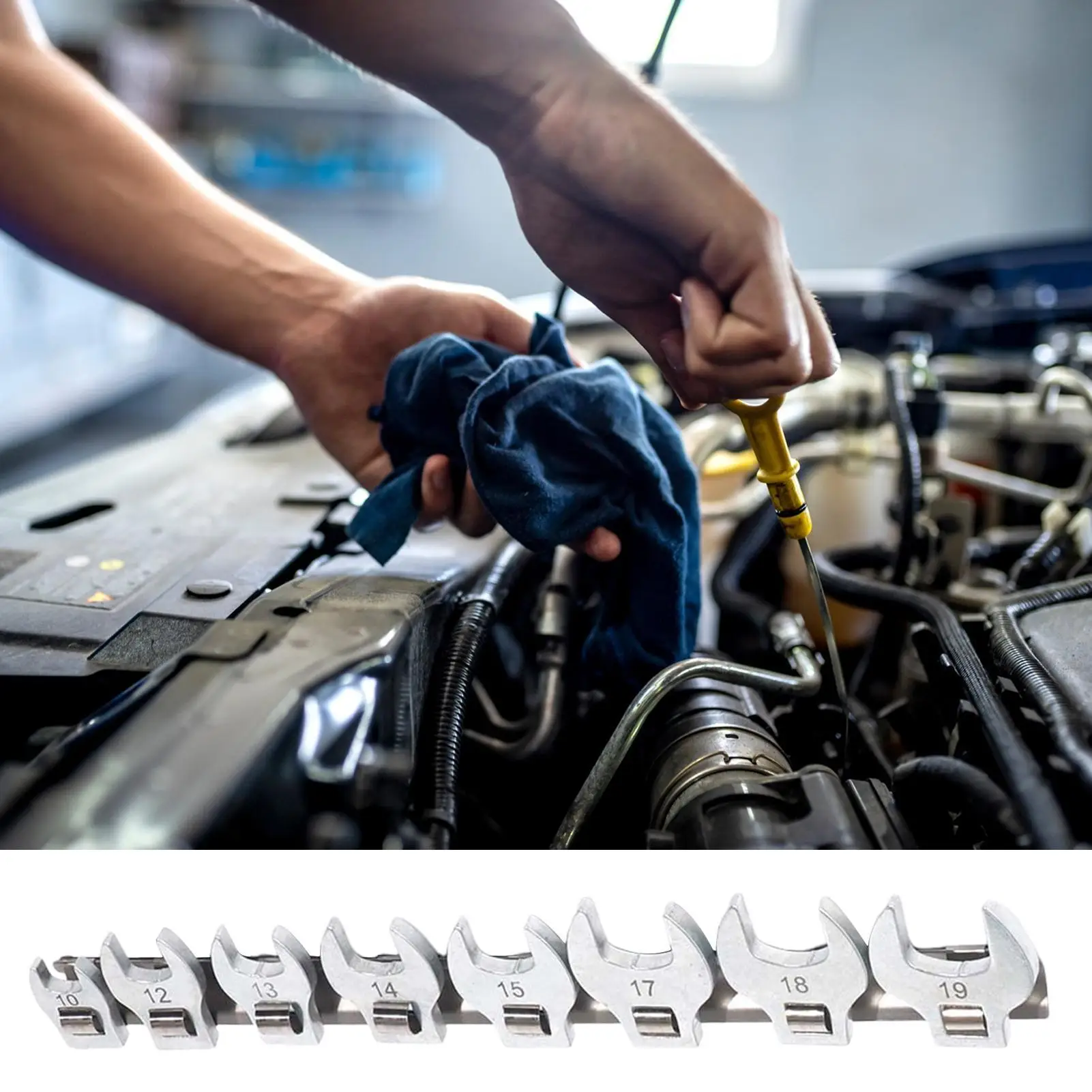 

9pcs Car Repair Spanners for Ratcheting 10-19mm car Ratcheting Replacement head Horn wrench for Auto Oil pipe Repair Tools