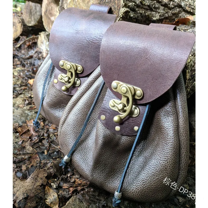 Middeleeuwse Viking Lederen Trekkoord Portemonnee Riem Kleine Pouch Hip Nier Side Larp Tas Renaissance Festival Jewel Geld Portemonnee