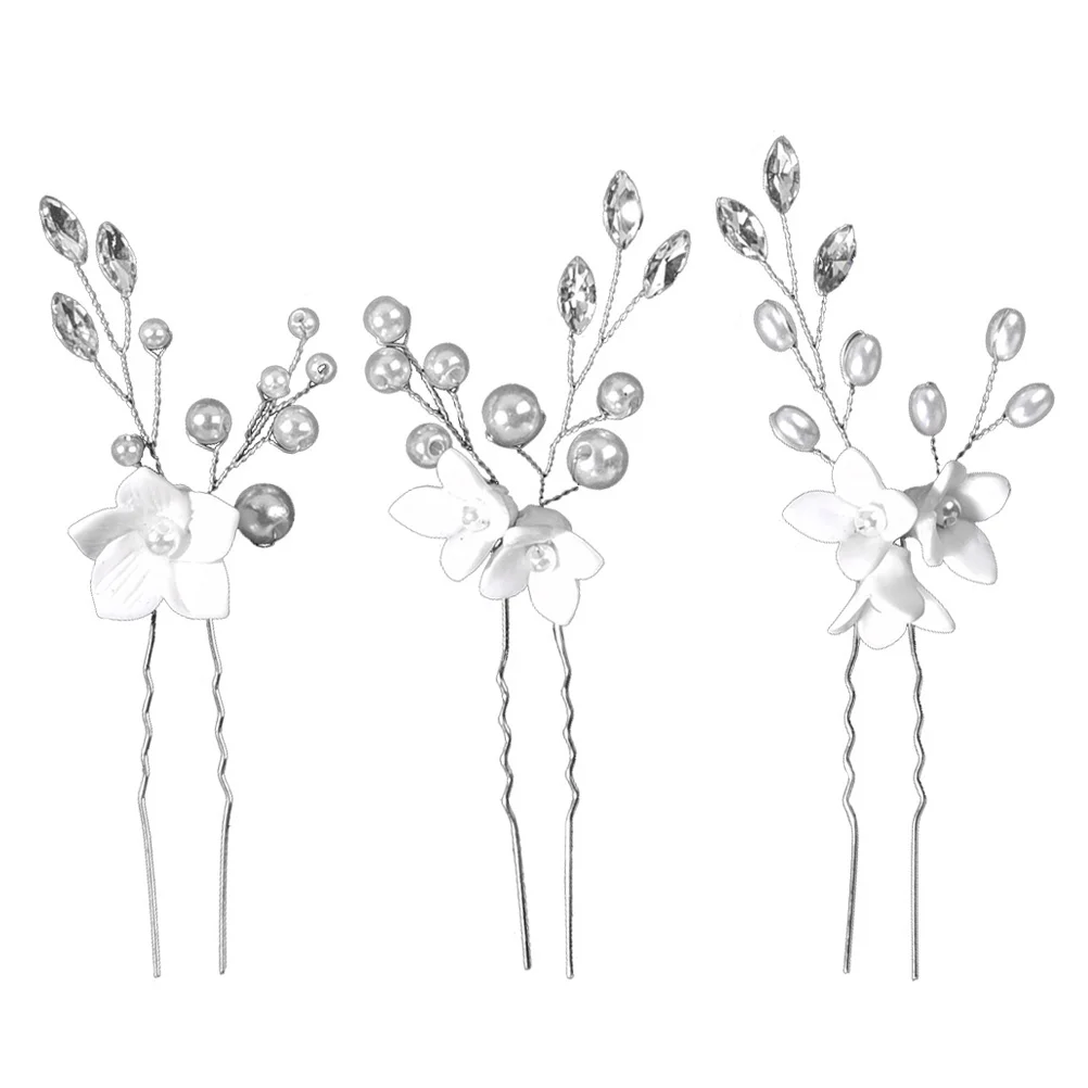 3 Pcs Wedding Hairpin Clips Bridal Bridesmaid Zinc Alloy Headdress Elegant Easy Wear Hairstyle Party Accessories