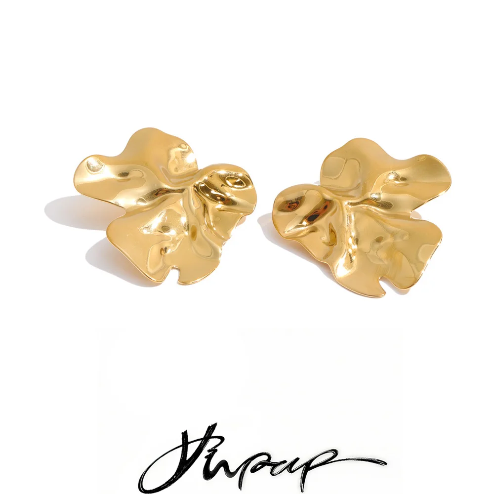 Yhpup Glossy Stainless Steel Metal Geometric Big Stud Earrings Texture Popular Daily Statement Jewelry Accessories