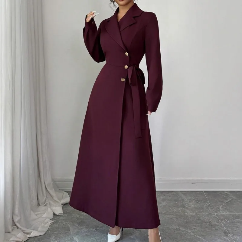 2026 New Autumn And Winter Women's Dress Solid Color Buttons Elegant Intellectual Light Mature Fashion Comfortable Coat Vestidos
