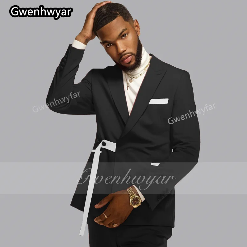 

Gwenhwyar New Classic Black Men's Suit Point Lapel Business Blazer Slim Fit Wedding Groom Tuxedo Banquet 2 Piece Outfit Men