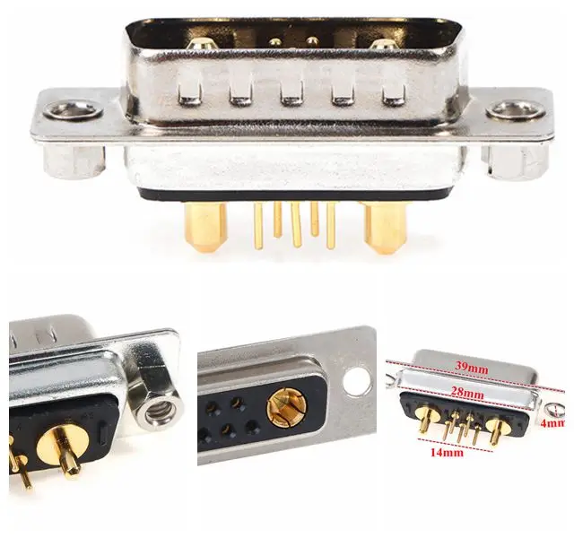 1PC 7W2 10A/30A High Current Connector Gold Plated D-SUB Adapter D-dsub of 5 2 Pegs Plug Jack