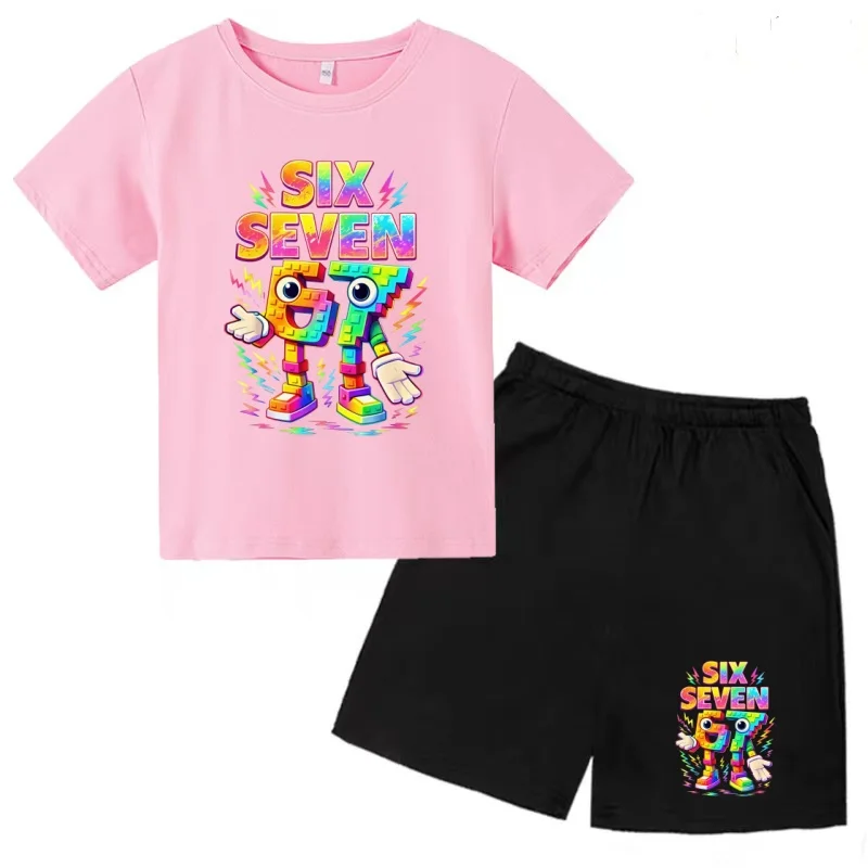 

Kids Summer T-shirt Six Seven 67 Cute Cartoon Numbers Short-sleeved+Shorts Boy Girl Toddler3-12Yrs Casual Fashion Round Neck Set