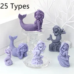 Mermaid Candle Mold Silicone Ocean Elf Resin Mould DIY Making Multi-form Mermaid Plaster Statue Home Crafts (25 Styles)