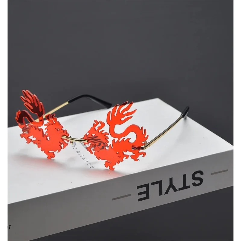 

Frameless trimmed sunglasses Chinese style retro colorful dragon-shaped sunglasses funny decorative glasses