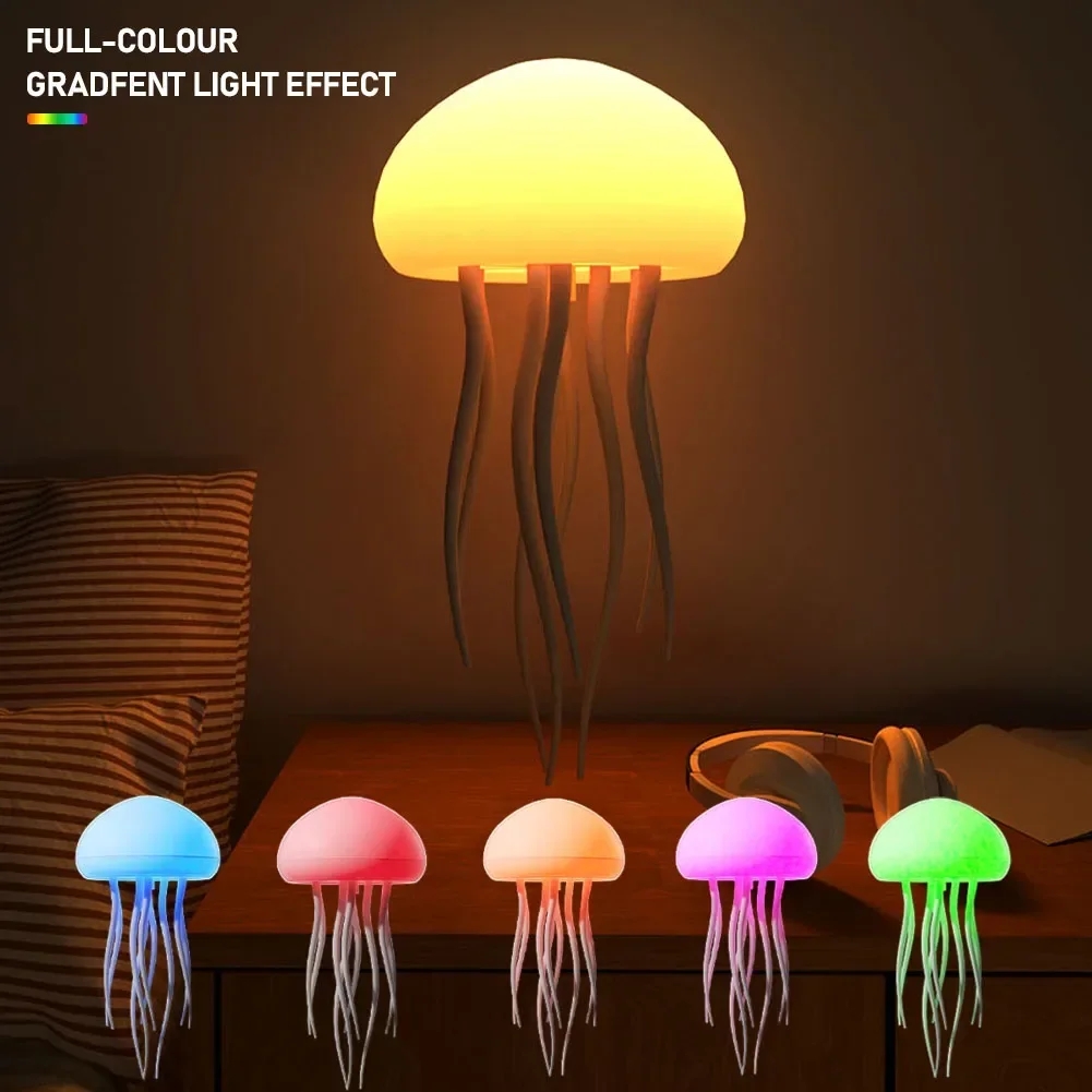 Cartoon Jellyfish Night Light RGB Gradient Cute Jellyfish Bedside Lamp Floating Sound Control Jellyfish Night Light