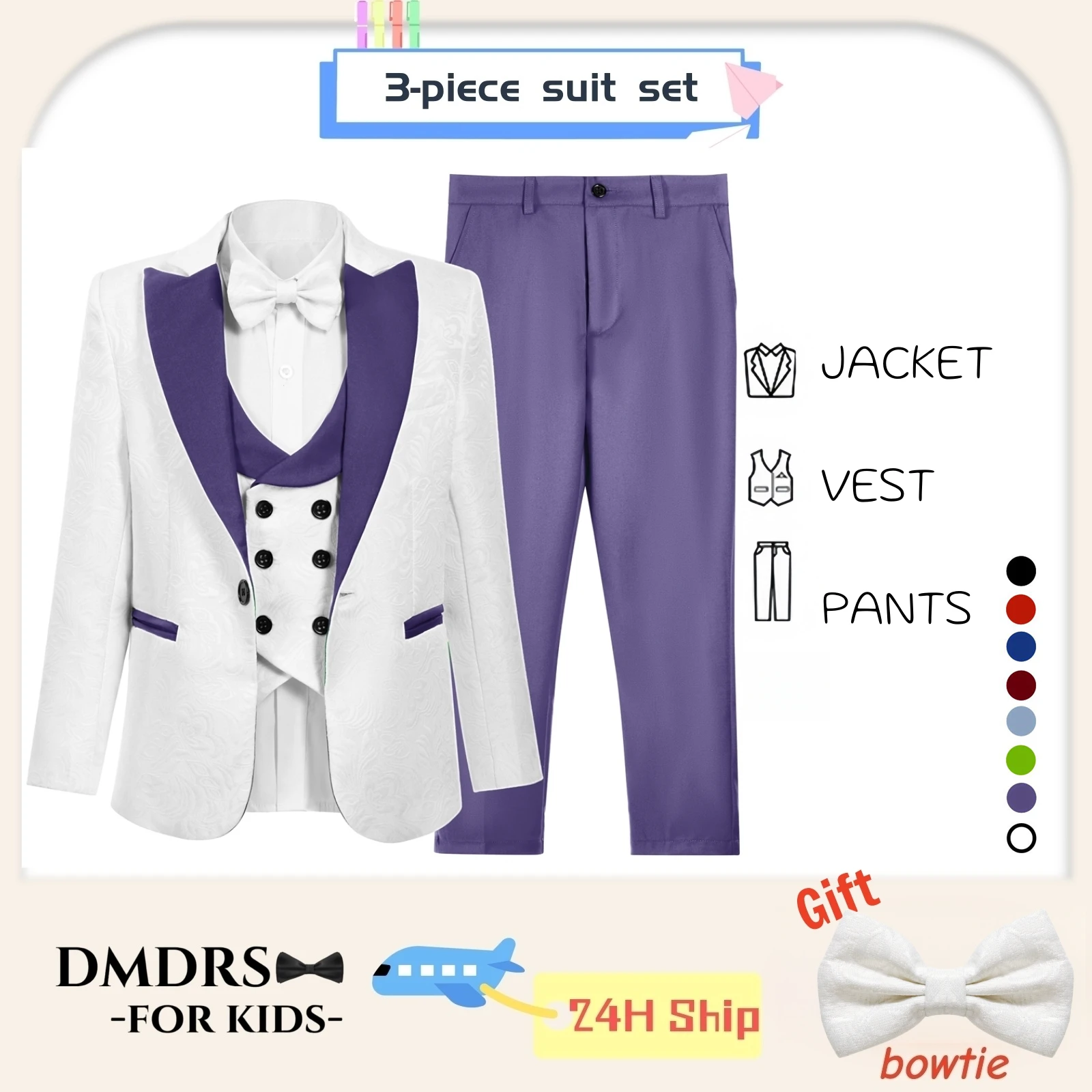 

Birthday Graduation Party Wear for Kids 3-14 Years - New Arrival Jacquard Boy's Wedding Suit Set - 4 Pieces Formal Tuxedo Pants