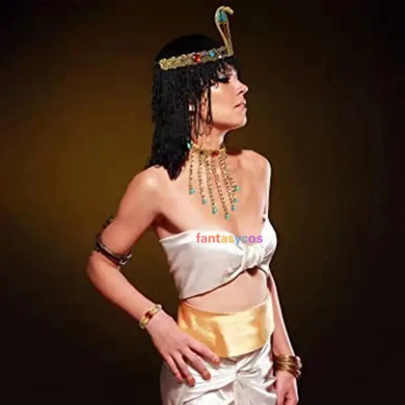 Egyptian cleopatraコスプレウィッグ、スネークヘッドバンド、ブラックウィッグ、イージフ、アクセサリー、egyptian女神ヘッドピース