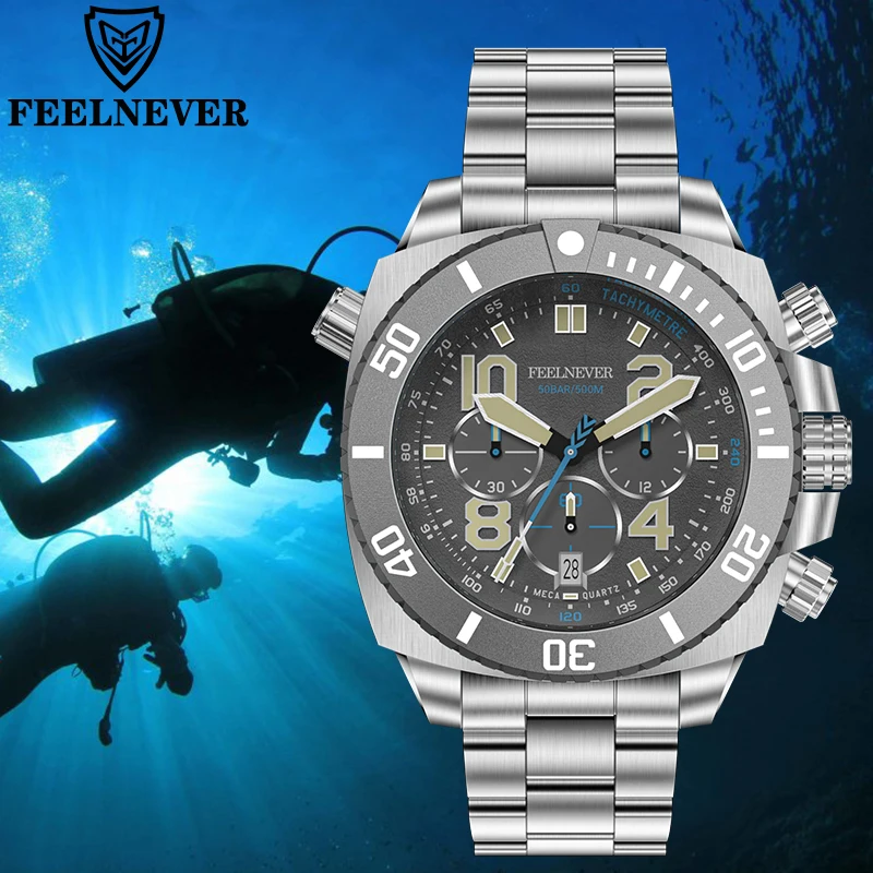 LIGE FeelNever Quartz Man Watch Luxury Casual Sports 316L Stainless Steel Sapphire 500M Waterproof Watches for Men Reloj Hombre view 3