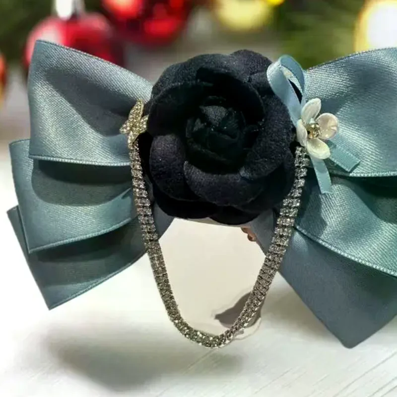

Temperament Sparkling Rhinestone Chain French Camellia Multi-layer Bow Hair Clip Ladies Headwear Hair Accessories