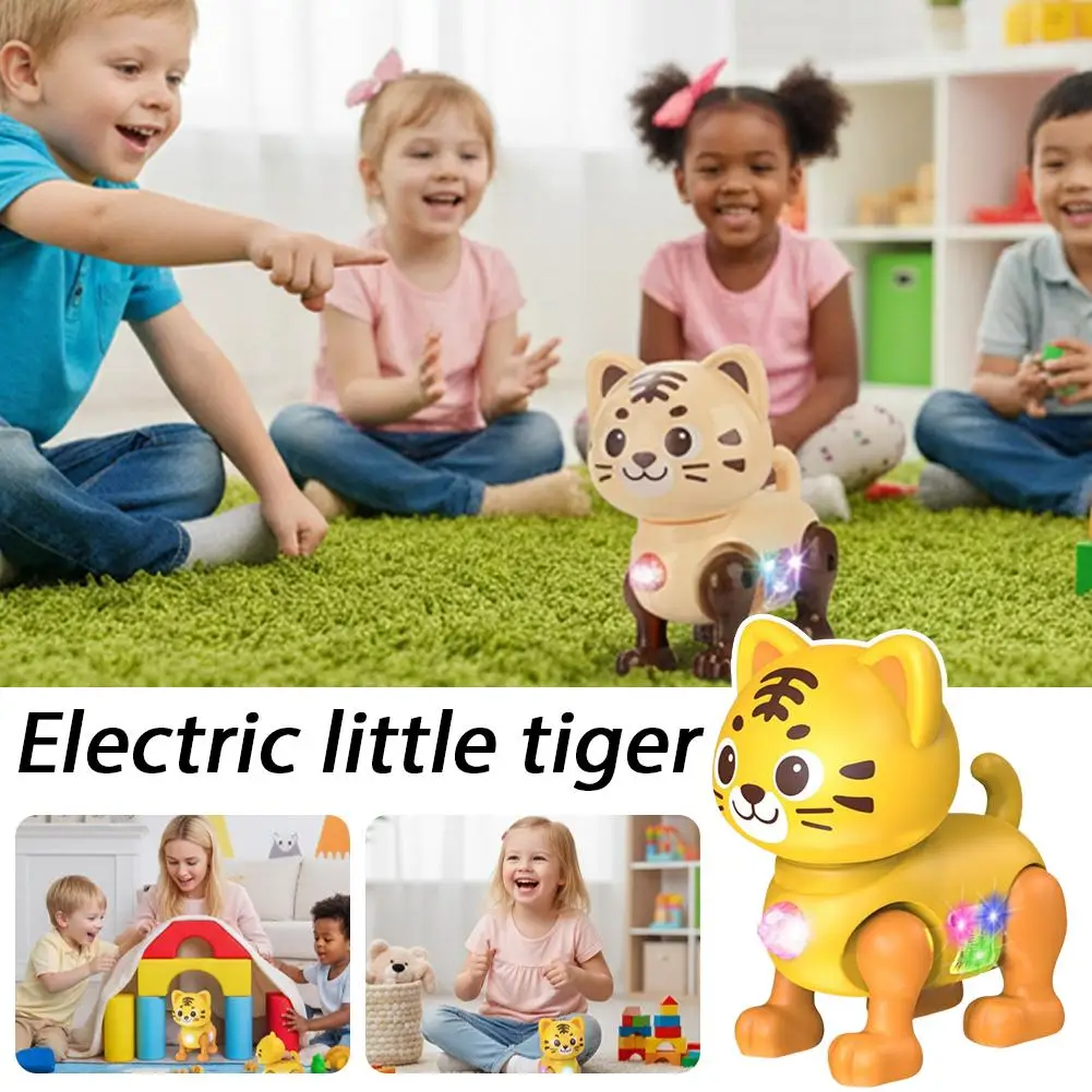 Electric Tiger Toy Pull Along LED Projection Musical Walking Toy For Toddler Boys Girls Crawling Training Early Educational Gift