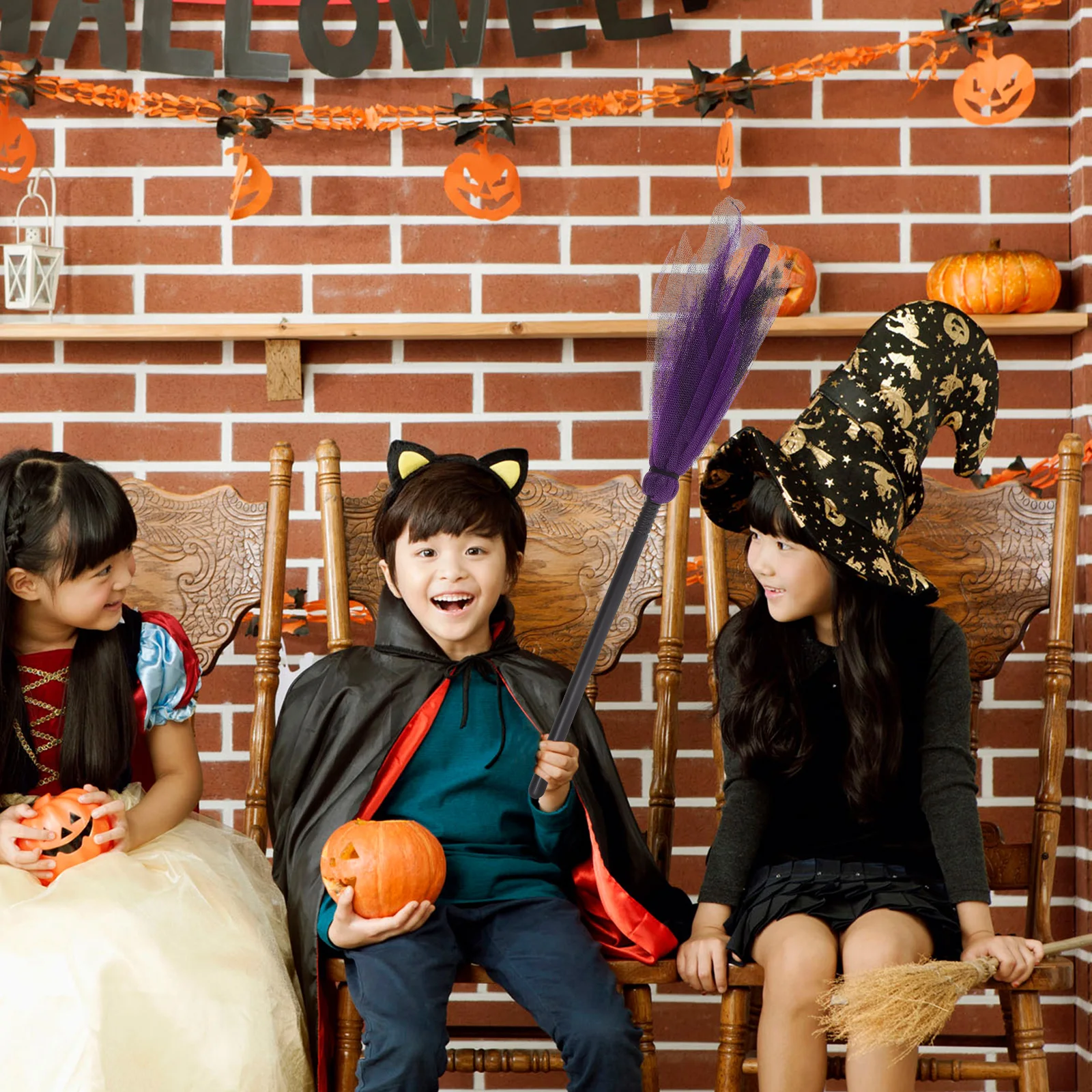 Escoba de bruja para Cosplay, decoración para fiesta de Halloween, accesorio de vestuario, decoración de palo de escoba, accesorios de bruja